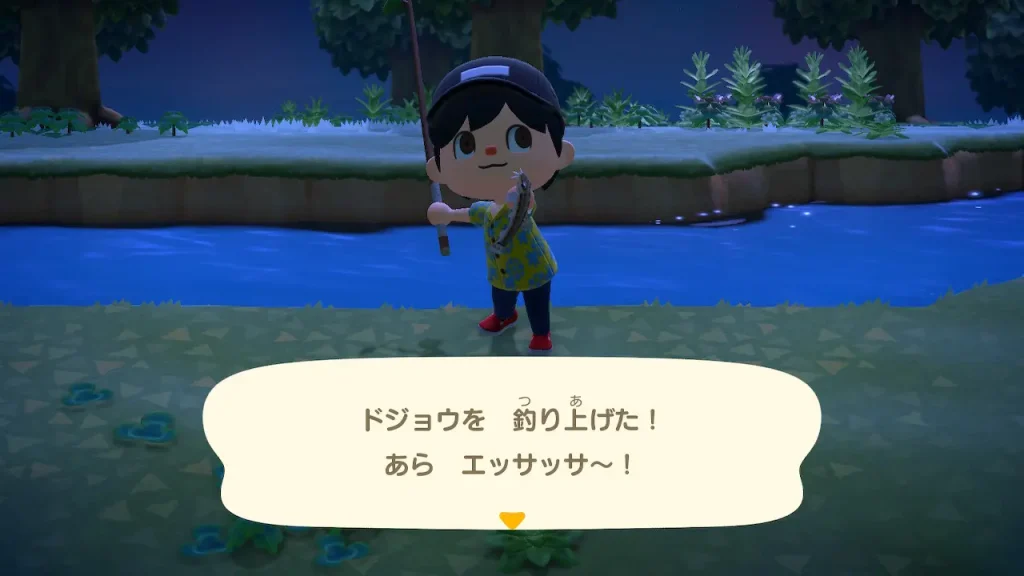 ドジョウを釣り上げた！あら エッサッサー！